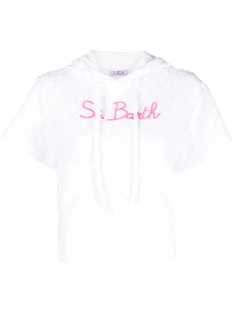 Felpa con cappuccio in spugna a quadri con logo ricamato-Mc2 Saint Barth-T-shirt-Vittorio Citro Boutique