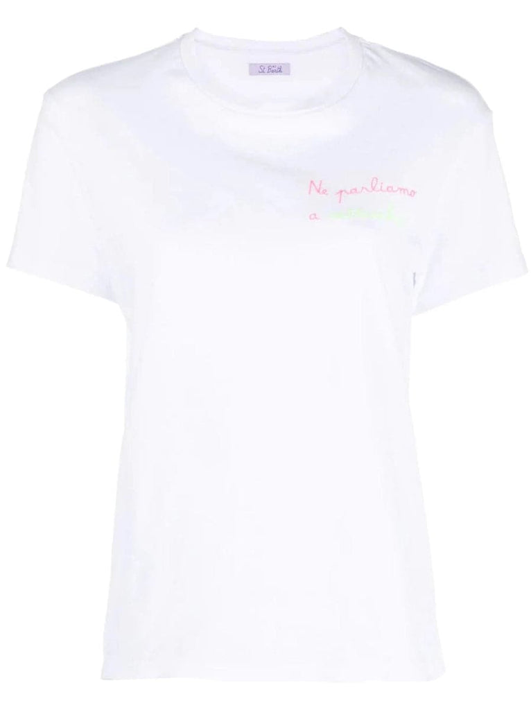 T-shirt in cotone ricamata con slogan-Mc2 Saint Barth-T-shirt-Vittorio Citro Boutique