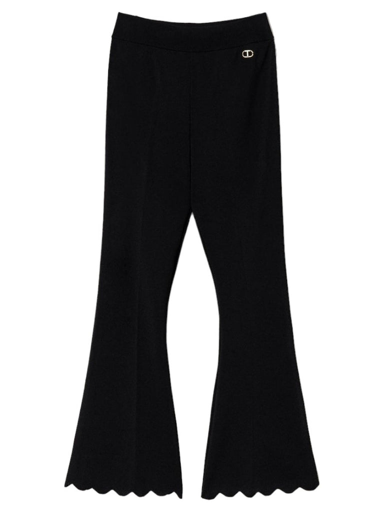 Pantaloni flare in maglia con fondi smerlati-Twinset-Pantaloni-Vittorio Citro Boutique