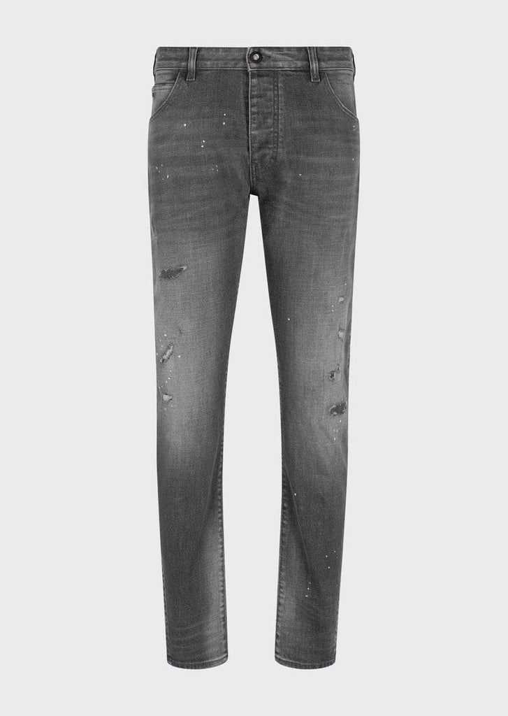 EMPORIO ARMANI - Jeans j09 slim tapered in denim used&destroyed con spots - Vittorio Citro Boutique